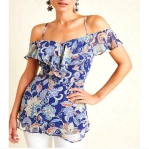 MAEVE ANTHROPOLOGIE Mariposa Floral Open Shoulder Ruffle Flutter 4